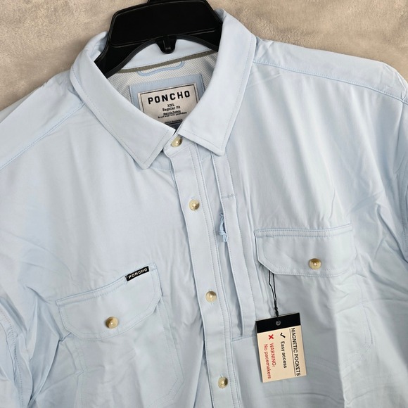 PONCHO XXL Light Blue Regular Fit Shirt Magnetic Pockets Menswear - Picture 1 of 9